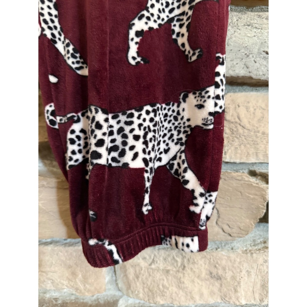 Room Service Womens Burgundy Leopard Print Velvet Pajama Set Velour Joggers L - Picture 6 of 16